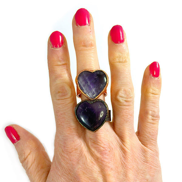 Amethyst Heart Moon & Stars Ring