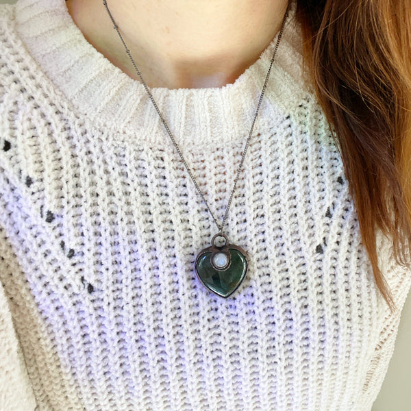 Moss Agate & Moonstone Heart Necklace