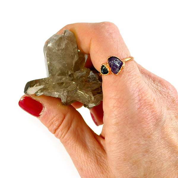 Amethyst and Black Tourmaline Ring