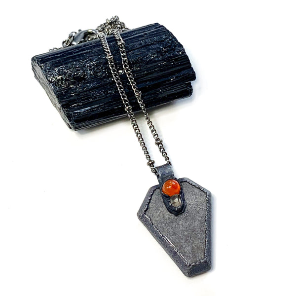 Silver Sheen Obsidian Coffin Necklace