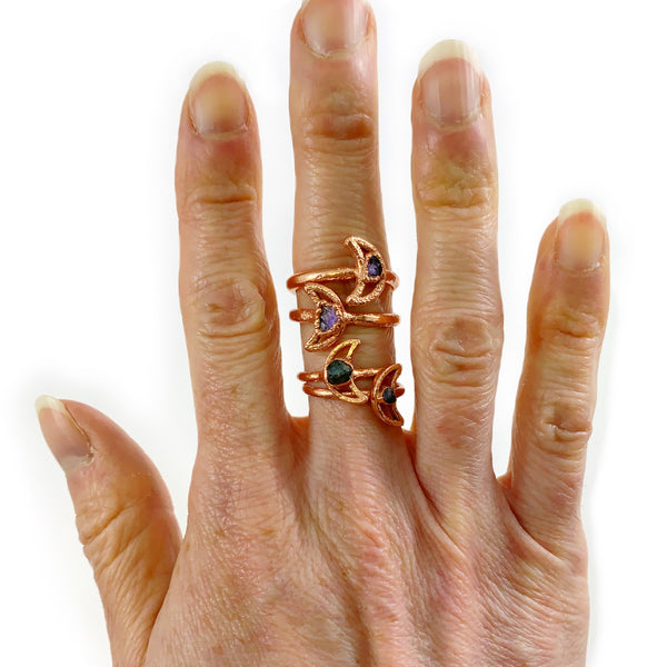 Blue Zircon Crescent Moon Ring | December Birthstone