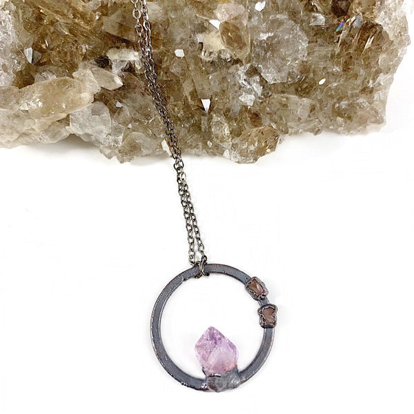 Amethyst and Rose Quartz Circle Necklace