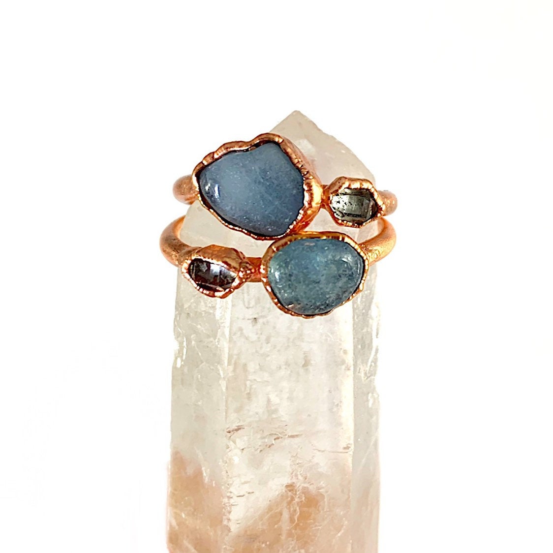 Aquamarine Ring and Herkimer Diamond Ring | March Birthstone