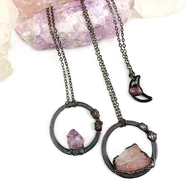 Amethyst and Rose Quartz Circle Necklace