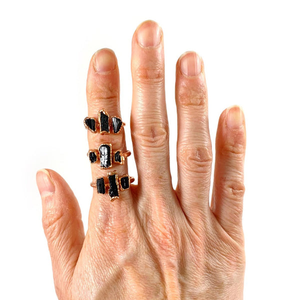 Black Tourmaline Three Stone Ring