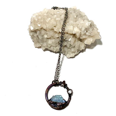 Kyanite and Herkimer Tiny Circle Necklace