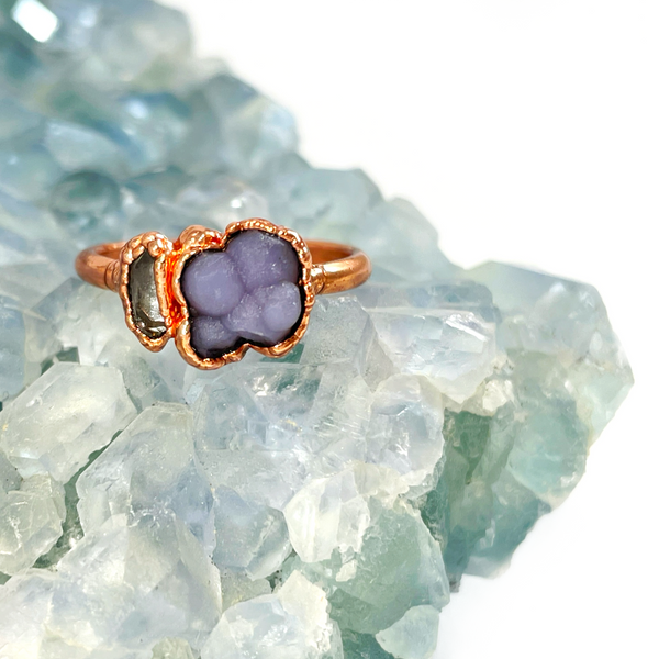 Grape Agate and Herkimer Diamond Ring