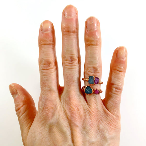 Aquamarine and Ruby Ring | March + July Birthstones