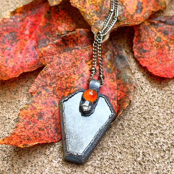Silver Sheen Obsidian Coffin Necklace