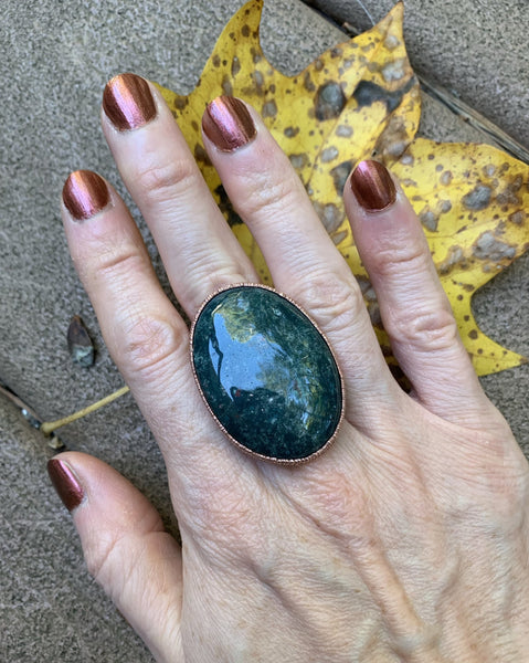 Bloodstone Statement Ring with Moon & Stars Band