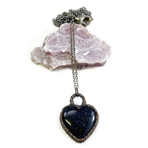 Blue Goldstone Heart Necklace