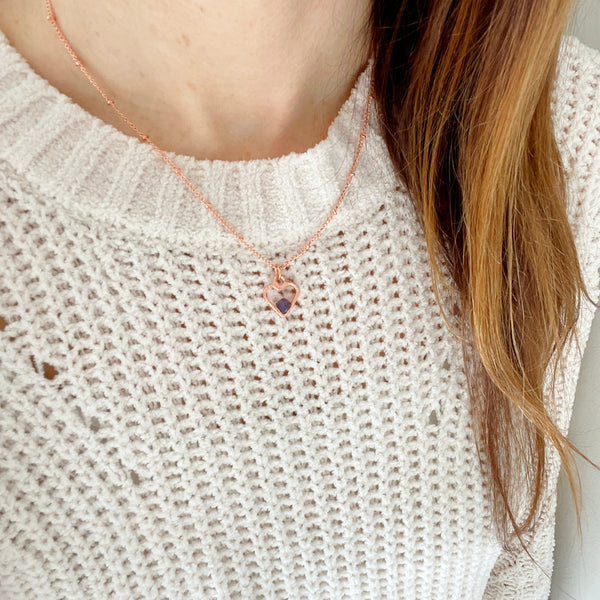 Tiny Amethyst Heart Necklace | February Birthstone