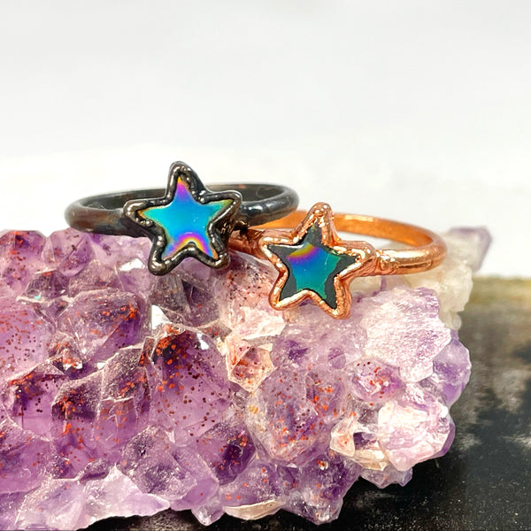 Rainbow Hematite Star Ring