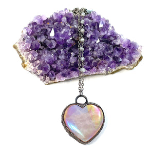 Custom Listing for Becca -Rose Quartz Aura Heart Necklace
