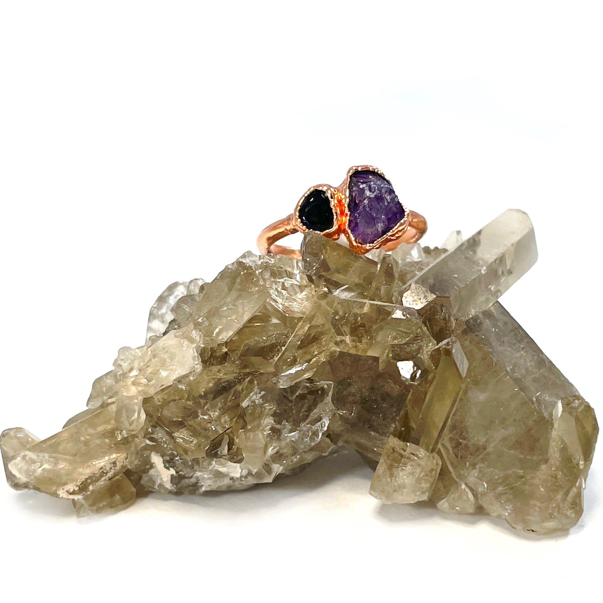 Amethyst and Black Tourmaline Ring
