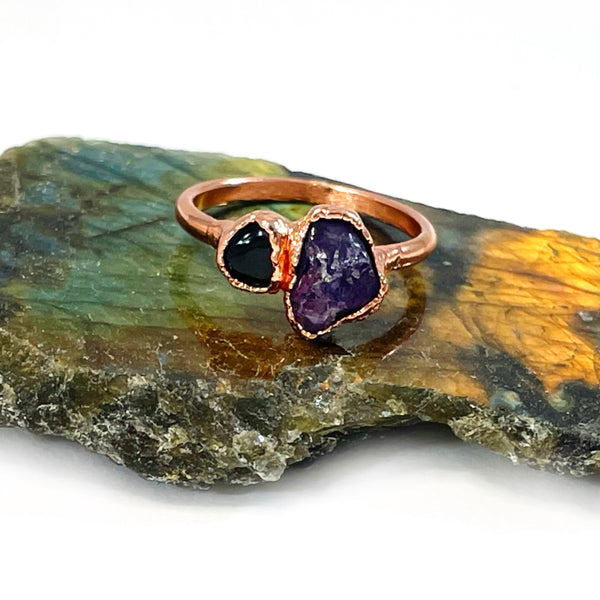 Amethyst and Black Tourmaline Ring