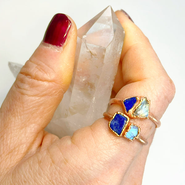 Raw Moonstone and Lapis Lazuli Ring