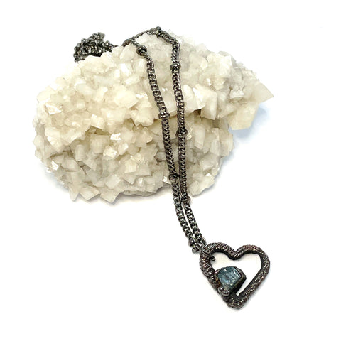 Tiny Aquamarine Heart Necklace | March Birthstone