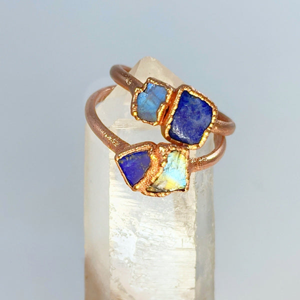 Raw Moonstone and Lapis Lazuli Ring