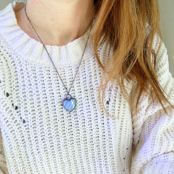 Blue Lace Agate Heart Necklace
